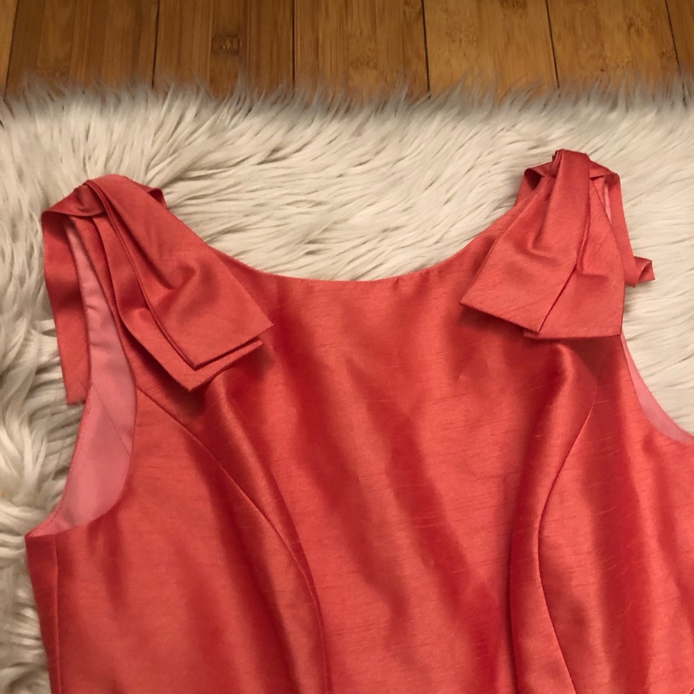 Alfred Sung Bateau Neck Bow Shoulder Dupioni Pink Orange Cocktail Dress size 6 - Picture 4 of 14